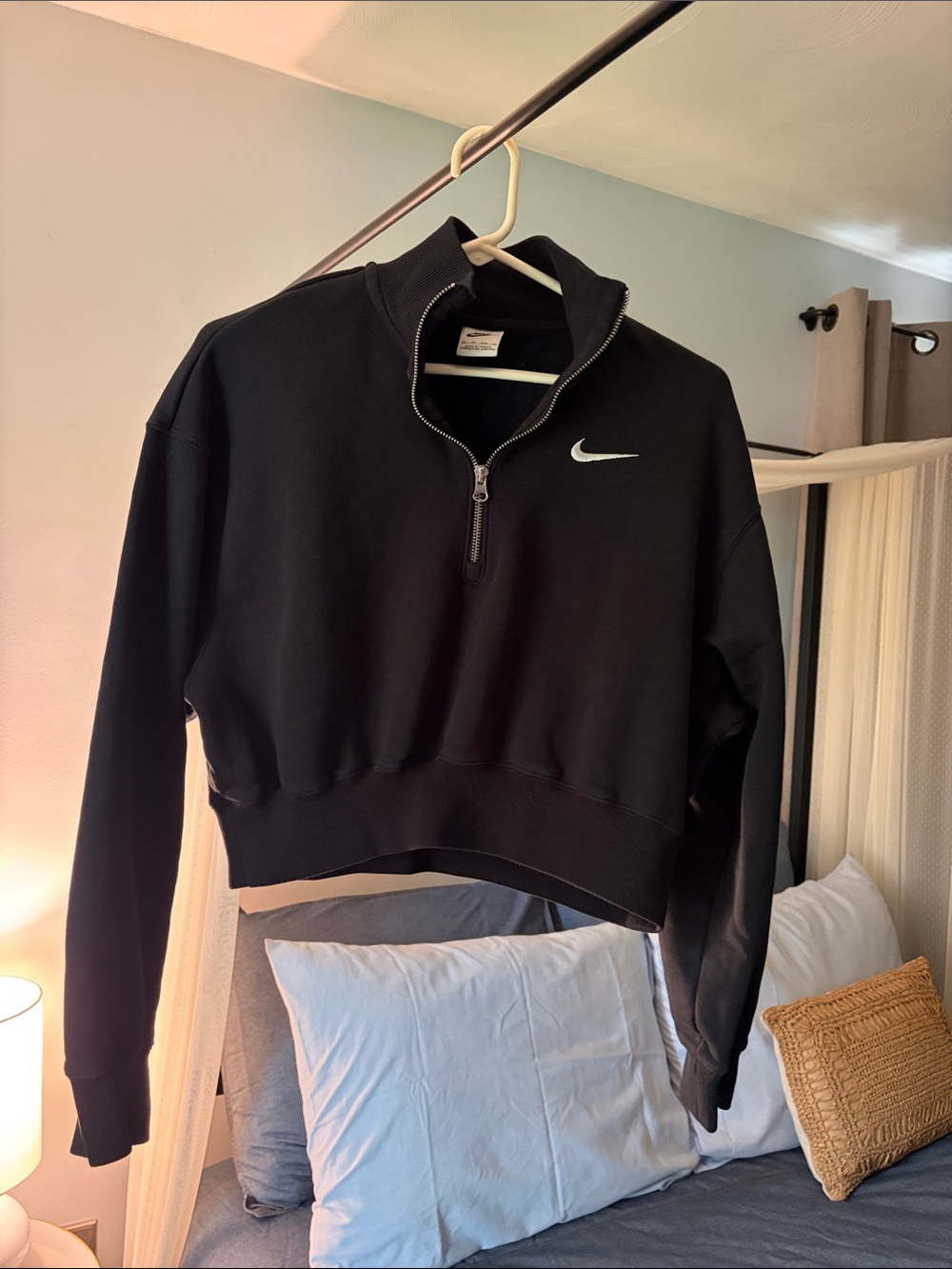 Nike Black Half-Zip Cropped Pullover with White Swoosh